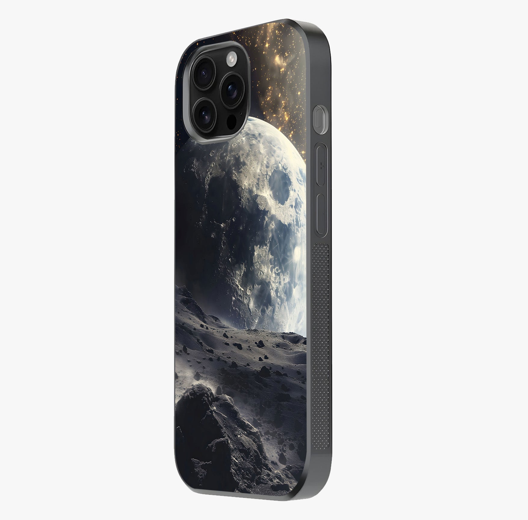 Lunar Horizon Glow Glass Case photographed in natural light showing reflective finish and design depth.