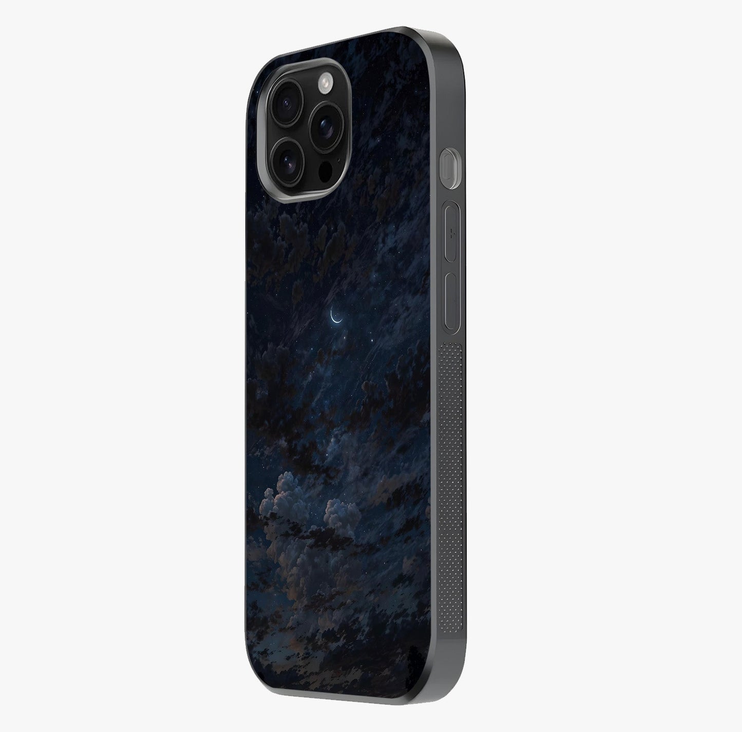 Lunar Veil Silence Glass Case photographed in natural light showing reflective finish and design depth.