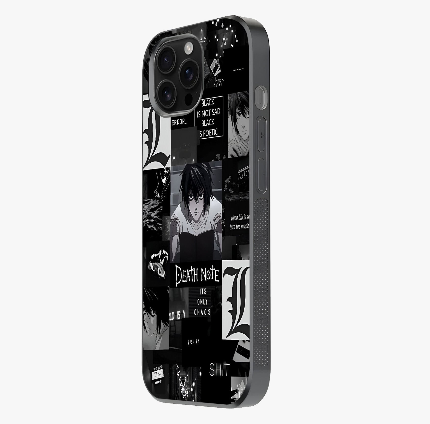 Midnight Chaos Mind Glass Case photographed in natural light showing reflective finish and design depth.