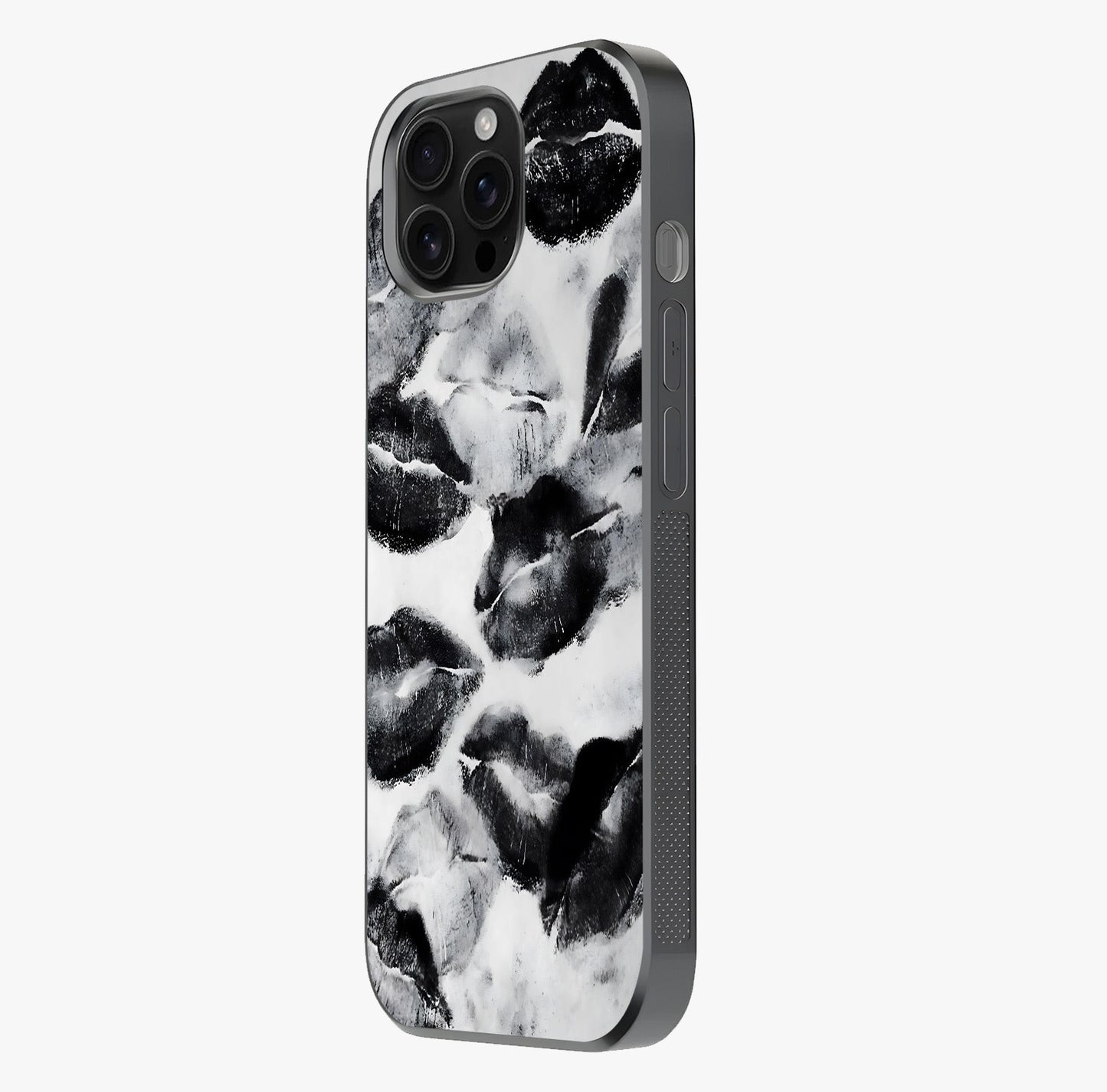 Midnight Kiss Marks Glass Case photographed in natural light showing reflective finish and design depth.