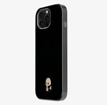 Midnight Panda Love Glass Case photographed in natural light showing reflective finish and design depth.