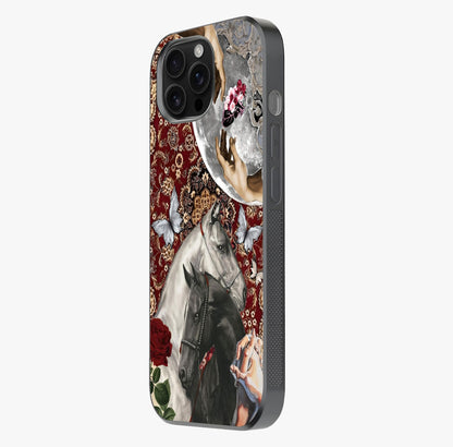 Moonlit Royal Stallion Glass Case photographed in natural light showing reflective finish and design depth.