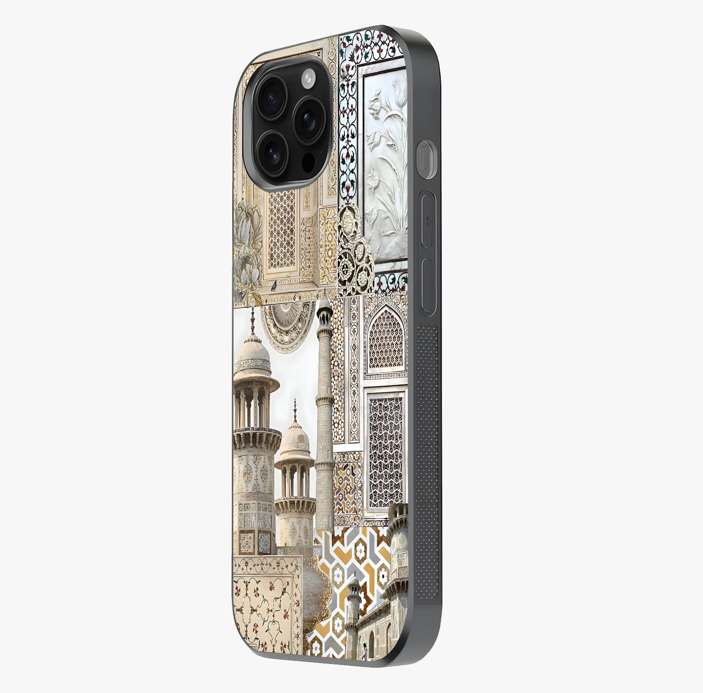 Mughal Marble Legacy Glass Case photographed in natural light showing reflective finish and design depth.