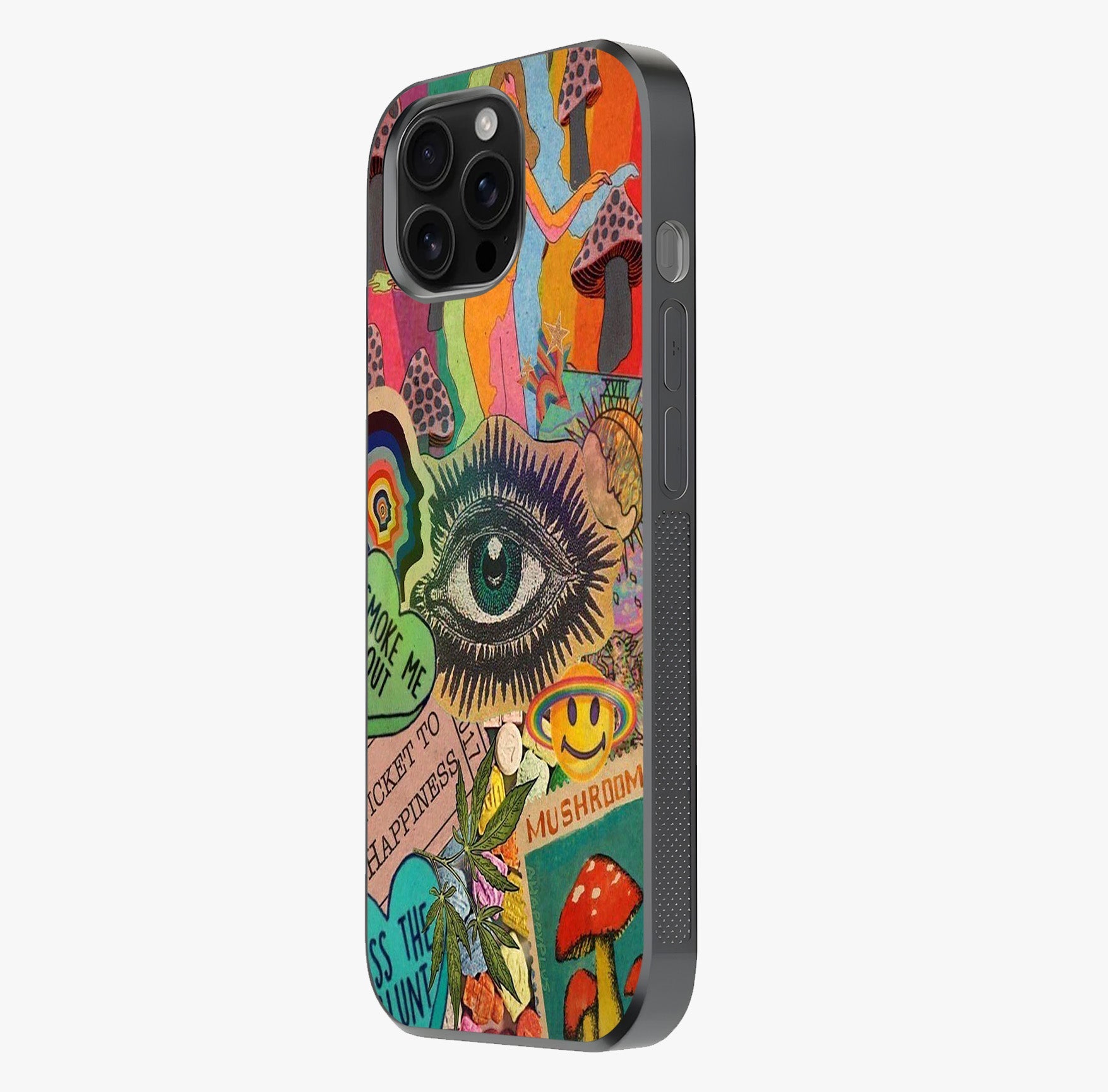 Mystic Eye Wonderland Glass Case photographed in natural light showing reflective finish and design depth.