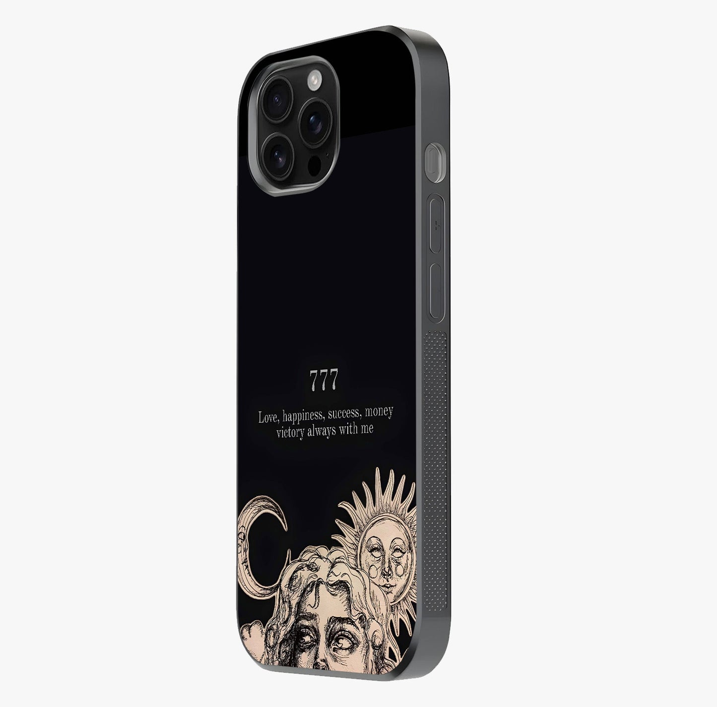 Mystic Victory Aura Glass Case photographed in natural light showing reflective finish and design depth.