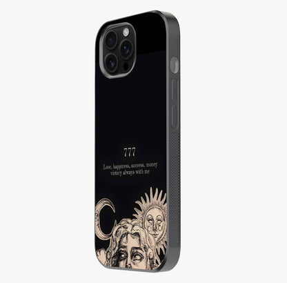Mystic Victory Aura Glass Case photographed in natural light showing reflective finish and design depth.