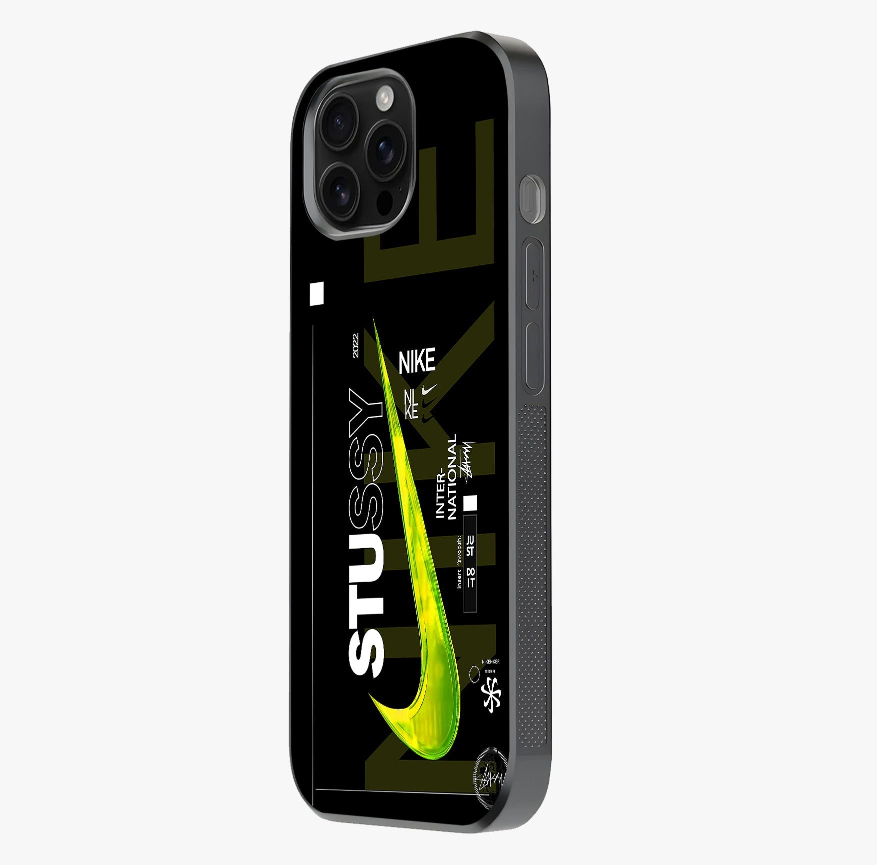 Neon Street Edition Glass Case photographed in natural light showing reflective finish and design depth.