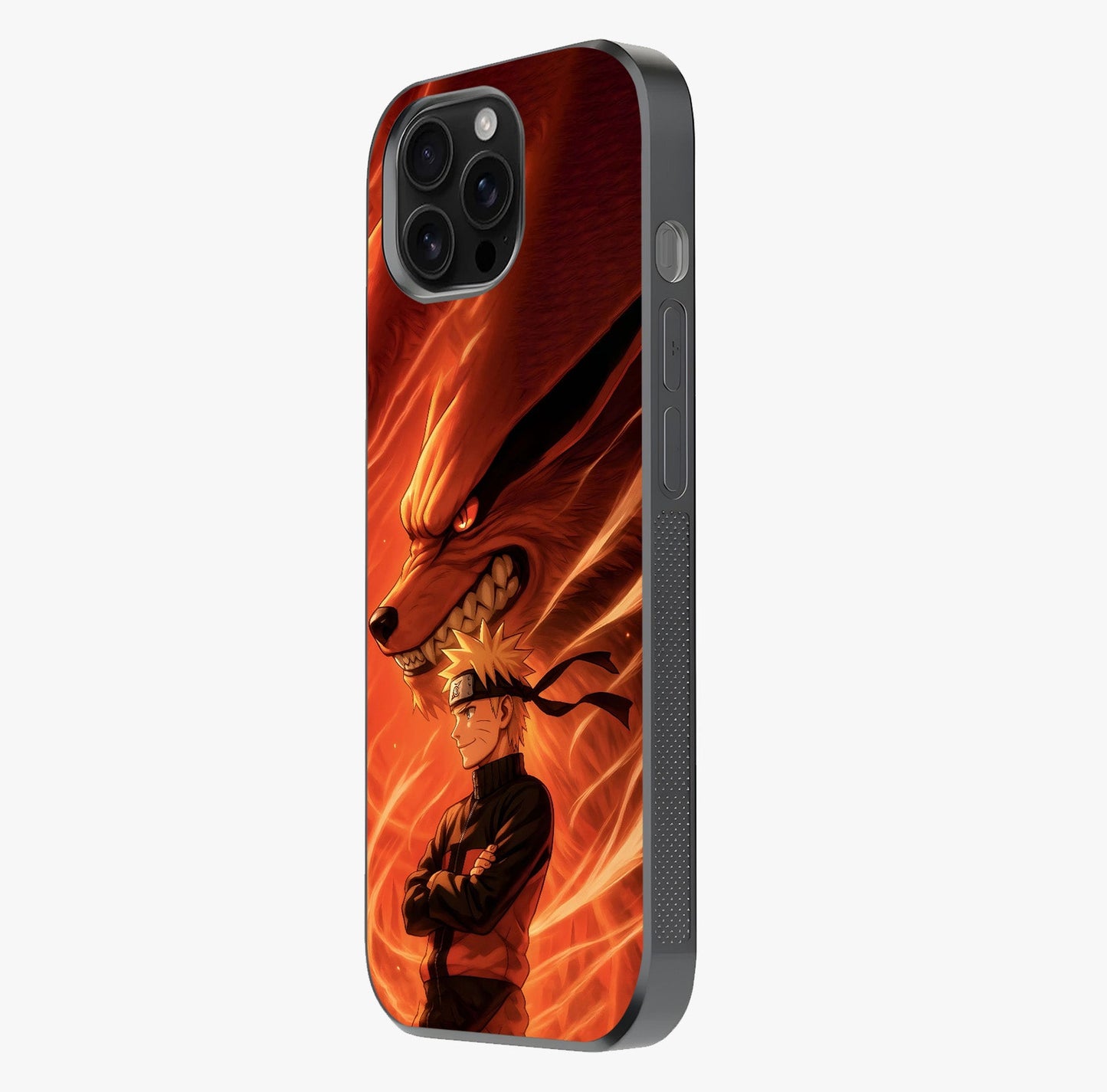Nine Tails Legacy Glass Case photographed in natural light showing reflective finish and design depth.