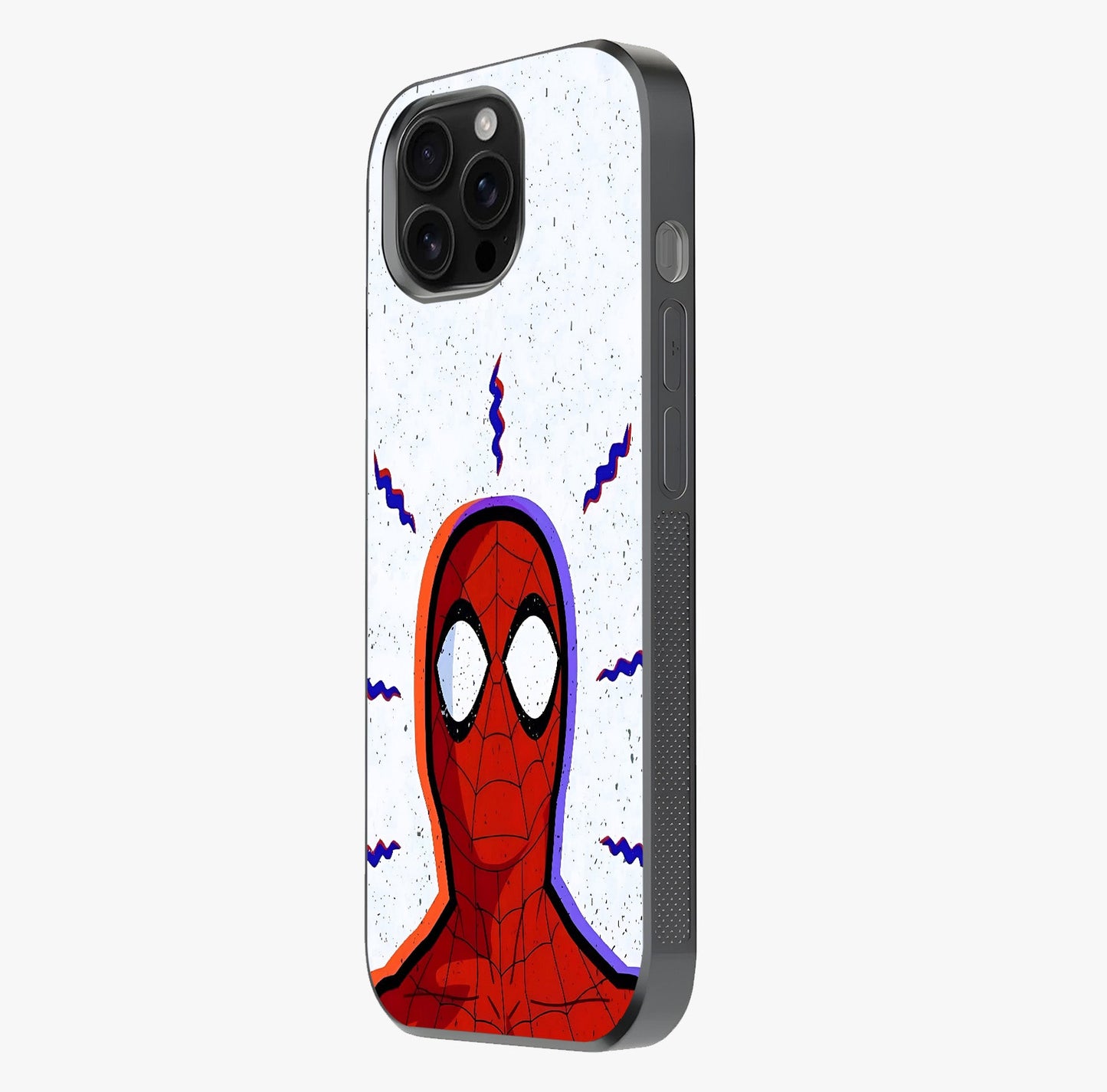 Omg Spiderman Glass Case photographed in natural light showing reflective finish and design depth.