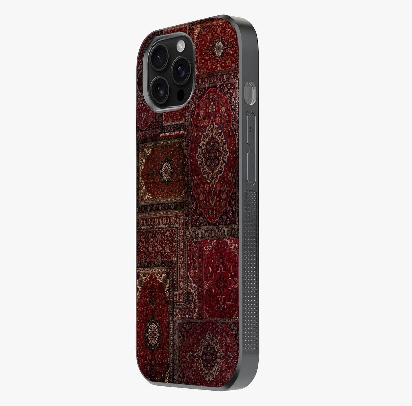 Persian Velvet Tale Glass Case photographed in natural light showing reflective finish and design depth.