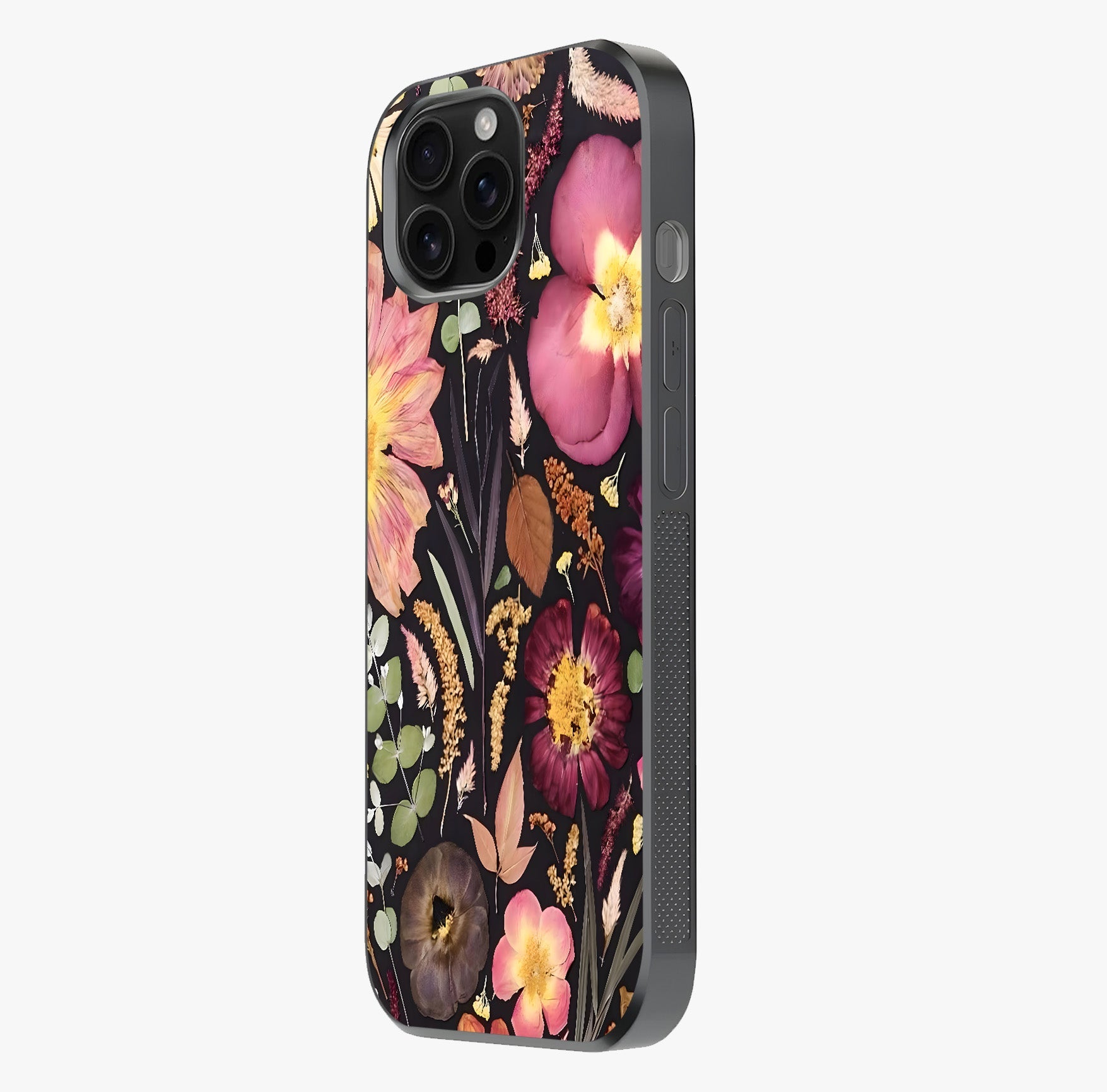 Petal Dream Tapestry Glass Case photographed in natural light showing reflective finish and design depth.