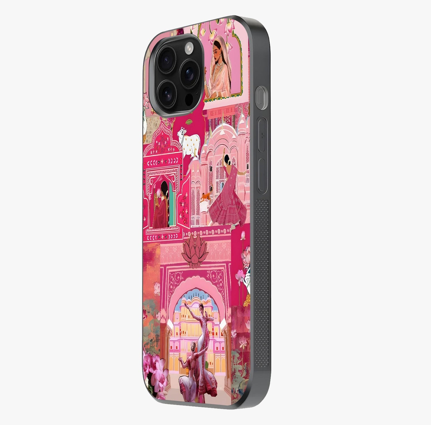 Pink Palace Muse Glass Case photographed in natural light showing reflective finish and design depth.