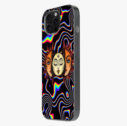 Psychedelic Sun Glass Case photographed in natural light showing reflective finish and design depth.