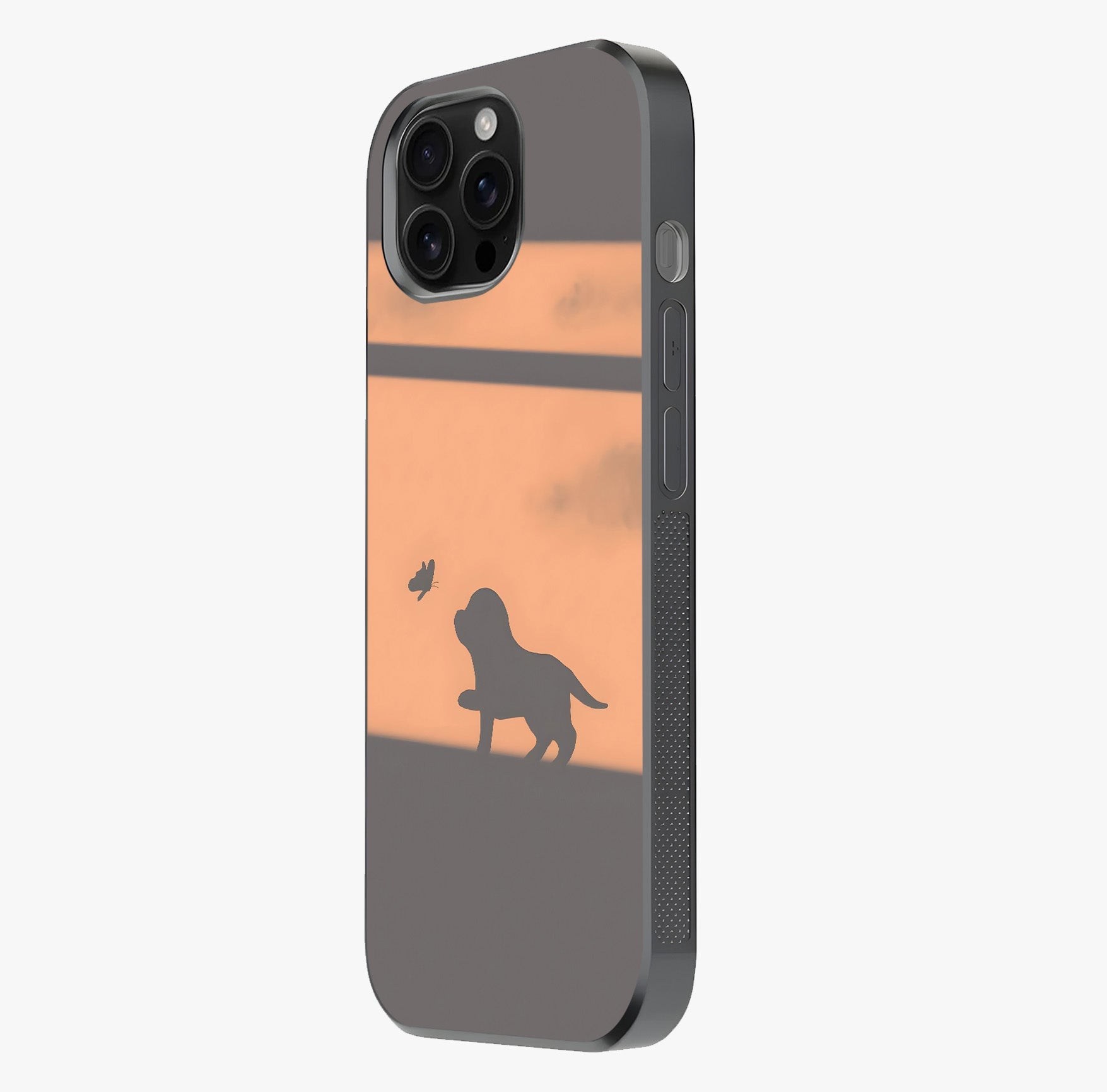Puppy Shadow Art Glass Case photographed in natural light showing reflective finish and design depth.