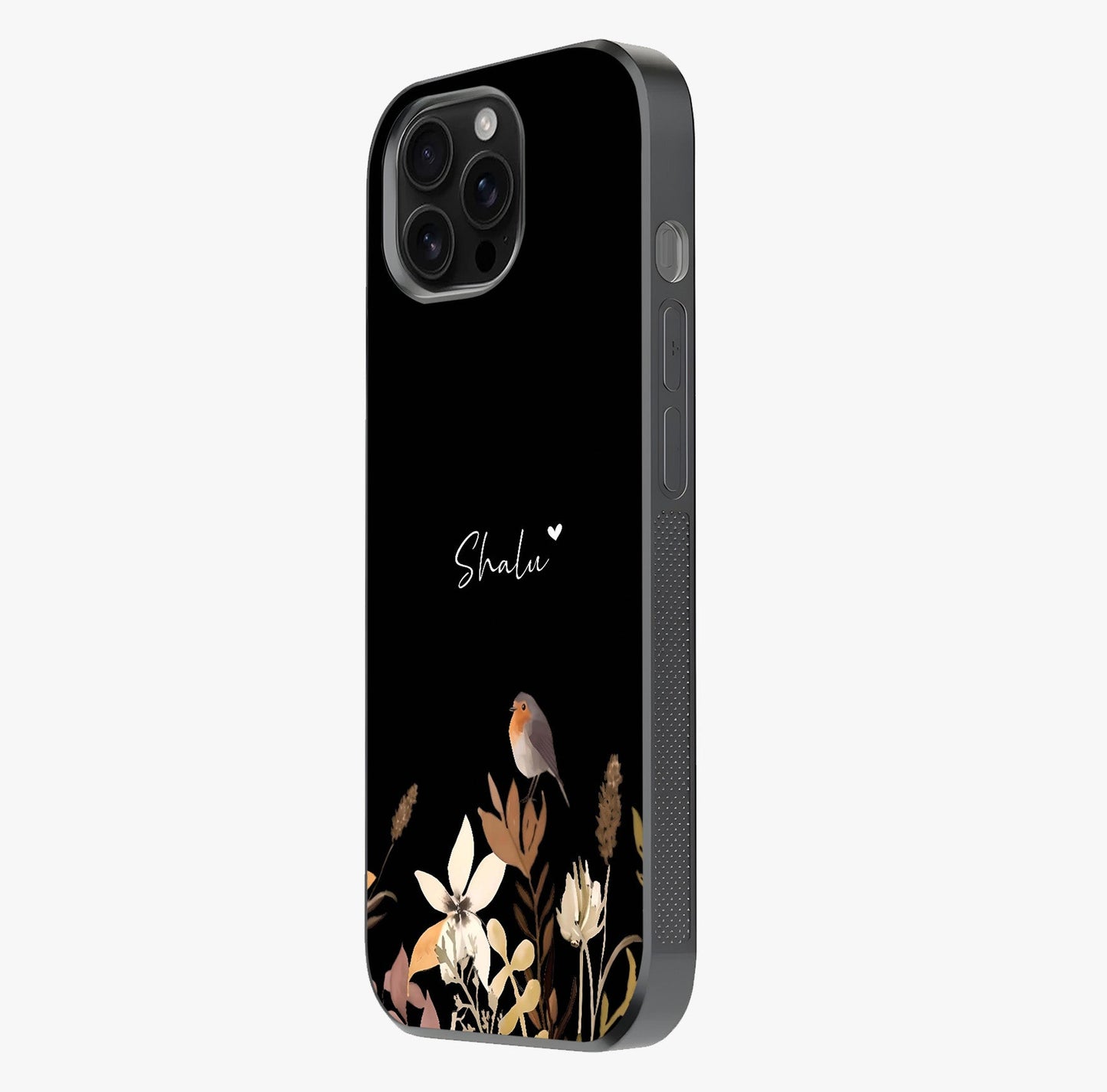 Quiet Garden Tune Custom Name Glass Case photographed in natural light showing reflective finish and design depth.