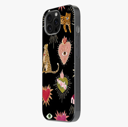 Sacred Jungle Heart Glass Case photographed in natural light showing reflective finish and design depth.