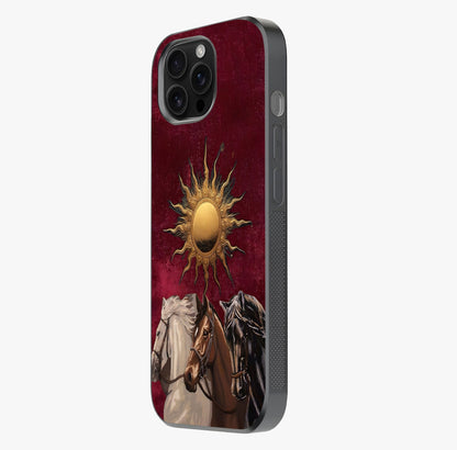 Solar Riders Glass Case photographed in natural light showing reflective finish and design depth.