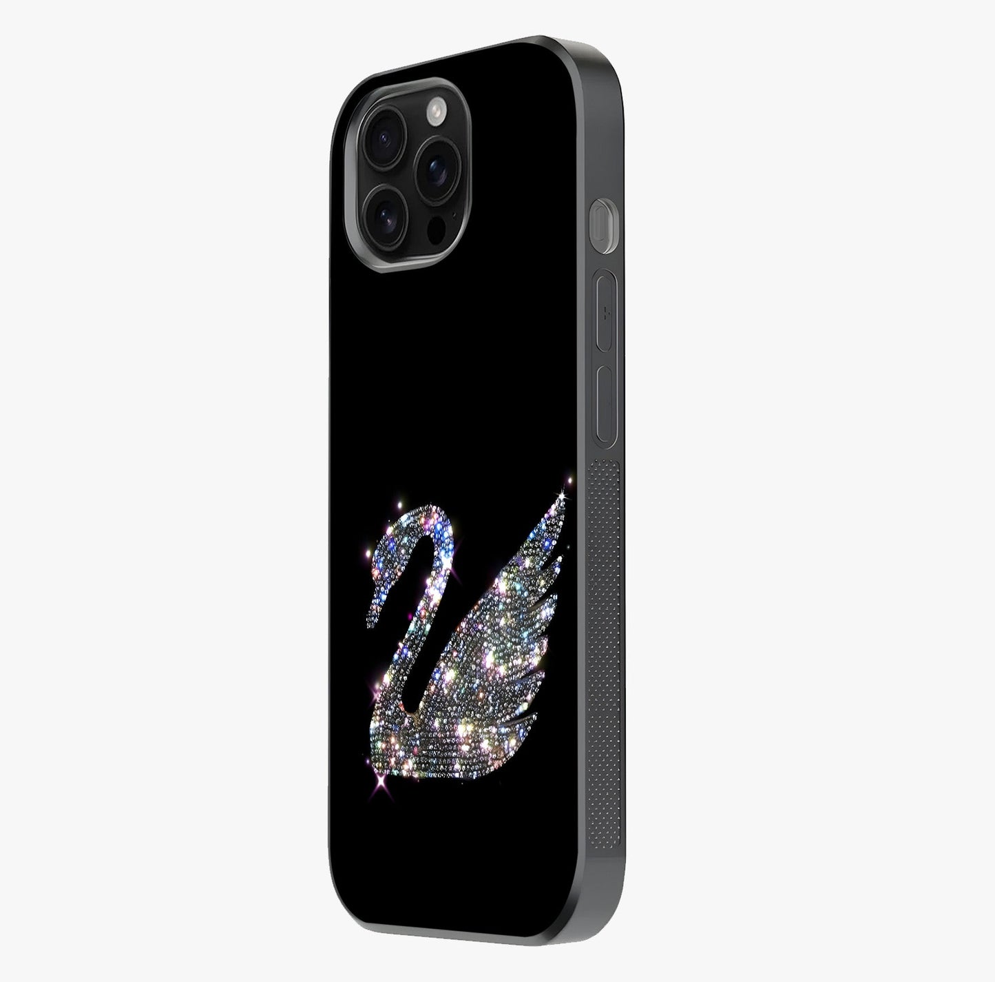 Starlit Swan Grace Glass Case photographed in natural light showing reflective finish and design depth.