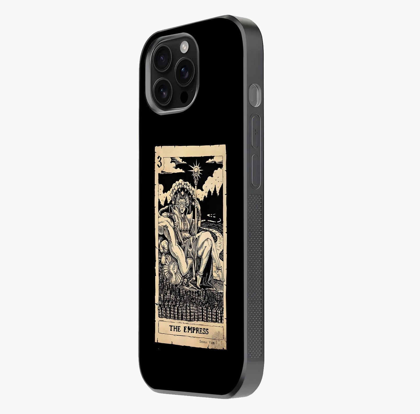 The Empress Glass Case photographed in natural light showing reflective finish and design depth.
