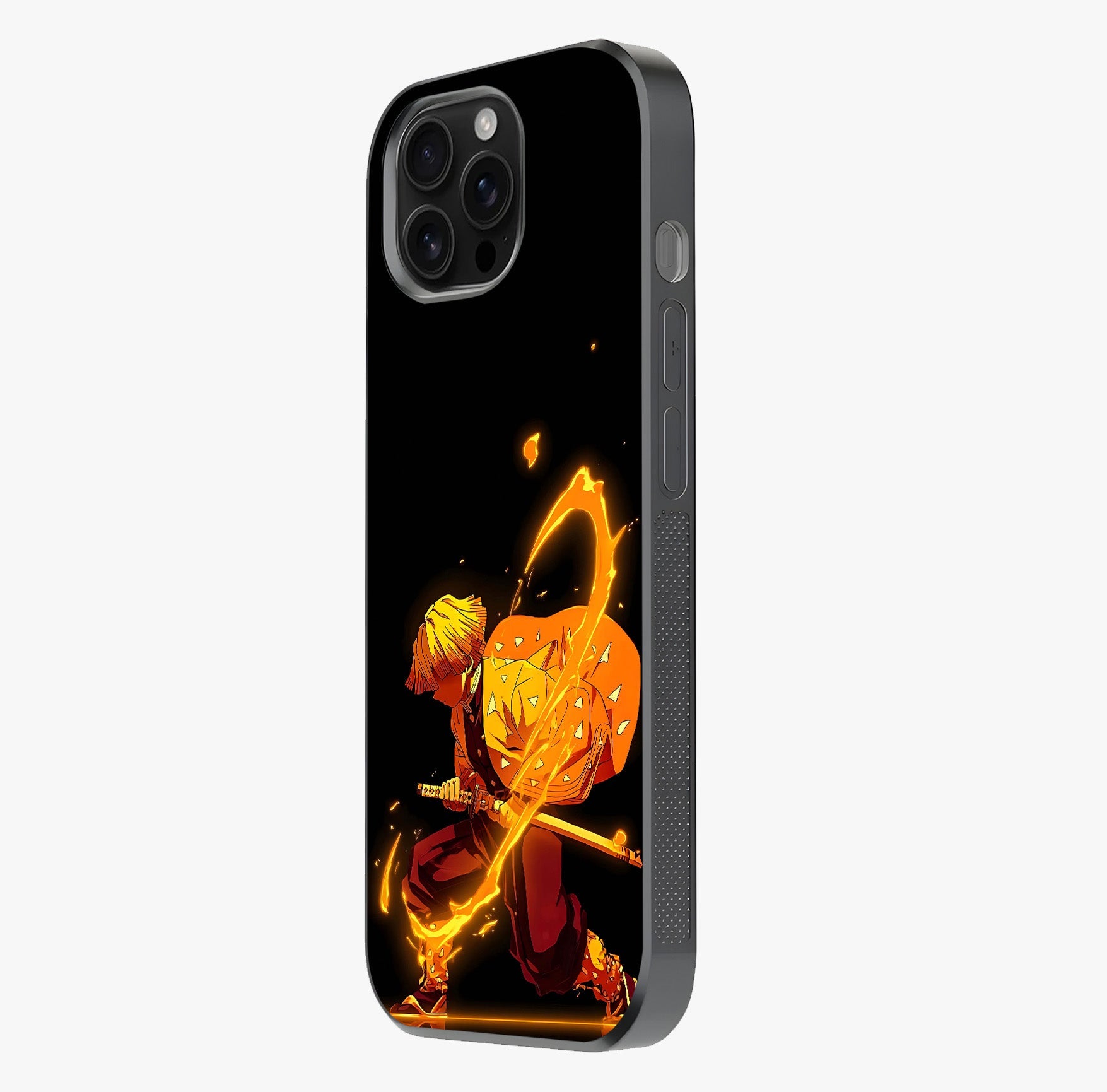 Thunder Flame Execution Glass Case photographed in natural light showing reflective finish and design depth.