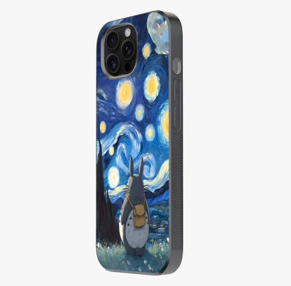 Totoro In Van Gogh Art Glass Case photographed in natural light showing reflective finish and design depth.
