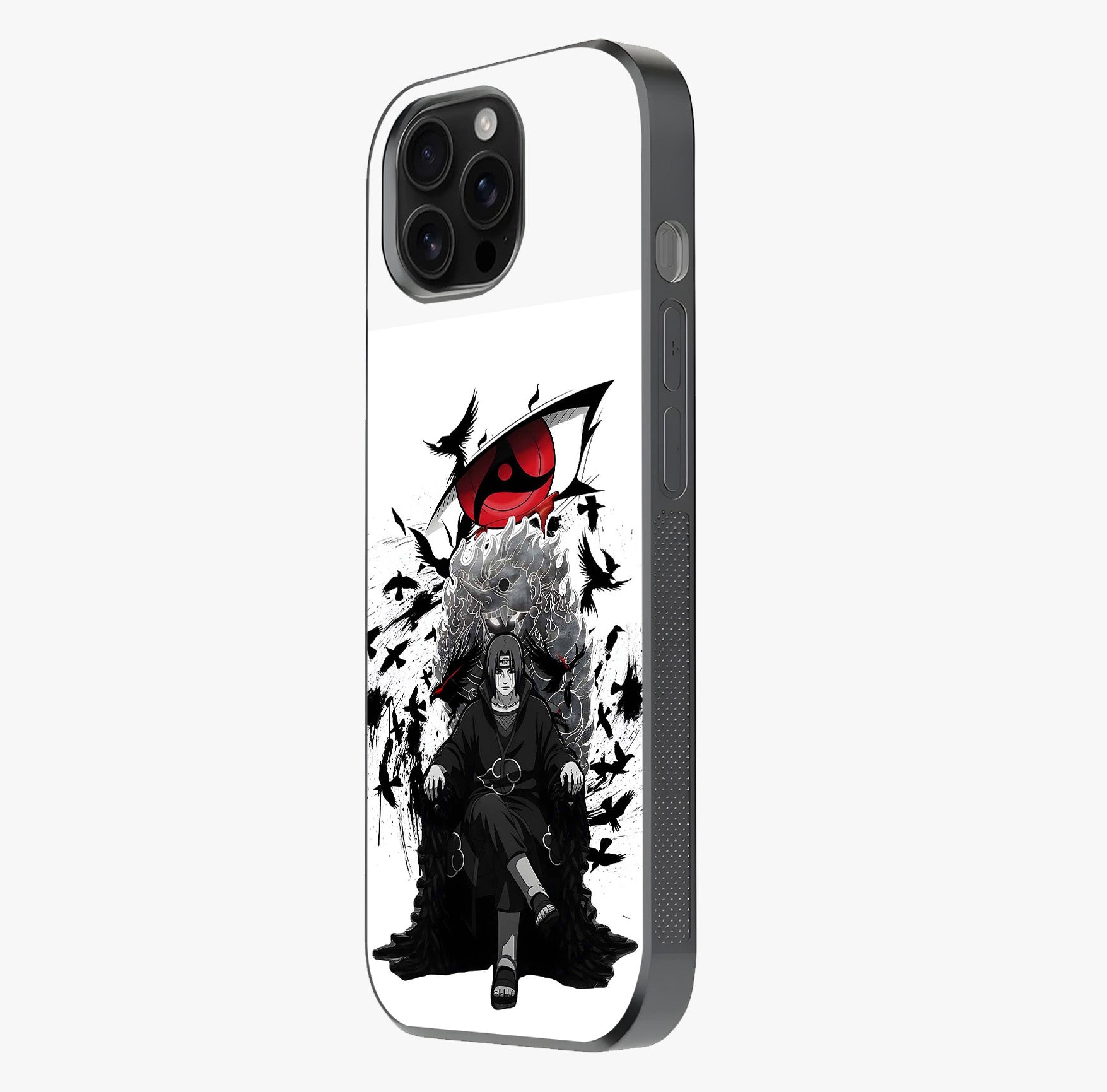 Uchiha Shadow Throne Glass Case photographed in natural light showing reflective finish and design depth.