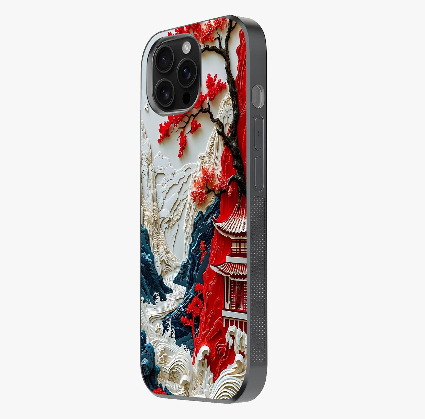 Whispers Of Sakura Waves Glass Case photographed in natural light showing reflective finish and design depth.