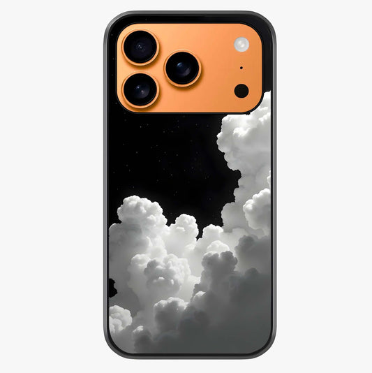 Black Background With White Cloud Glass Case captured at a warm angle highlighting gloss, texture and premium glass finish.
