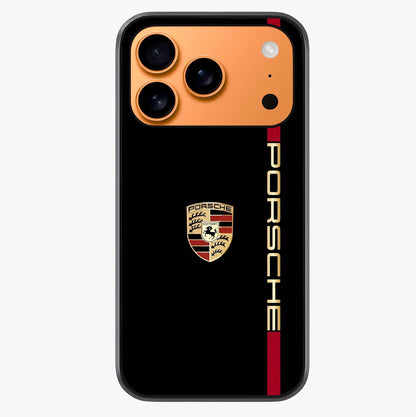 Black Minimal Porsche Glass Case captured at a warm angle highlighting gloss, texture and premium glass finish.