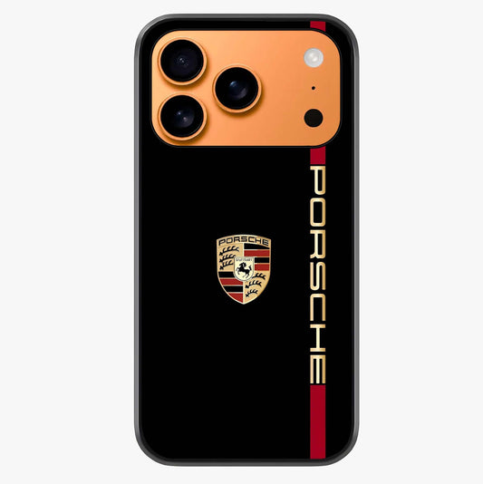 Black Minimal Porsche Glass Case captured at a warm angle highlighting gloss, texture and premium glass finish.
