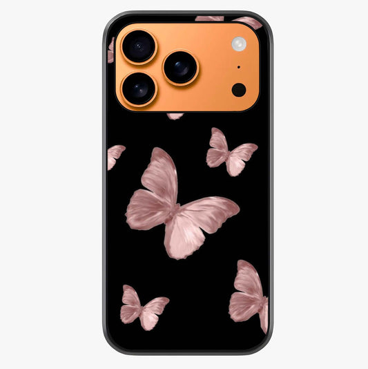 Butterfly Pattern Glass Case captured at a warm angle highlighting gloss, texture and premium glass finish.