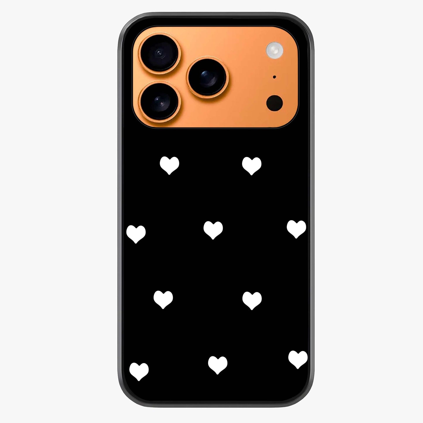 Cute And Simple White Hearts Glass Case captured at a warm angle highlighting gloss, texture and premium glass finish.