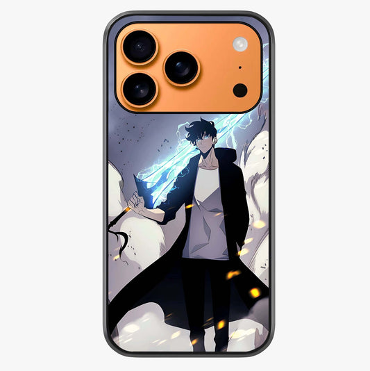 Dark Lightning Anime Warrior Glass Case captured at a warm angle highlighting gloss, texture and premium glass finish.