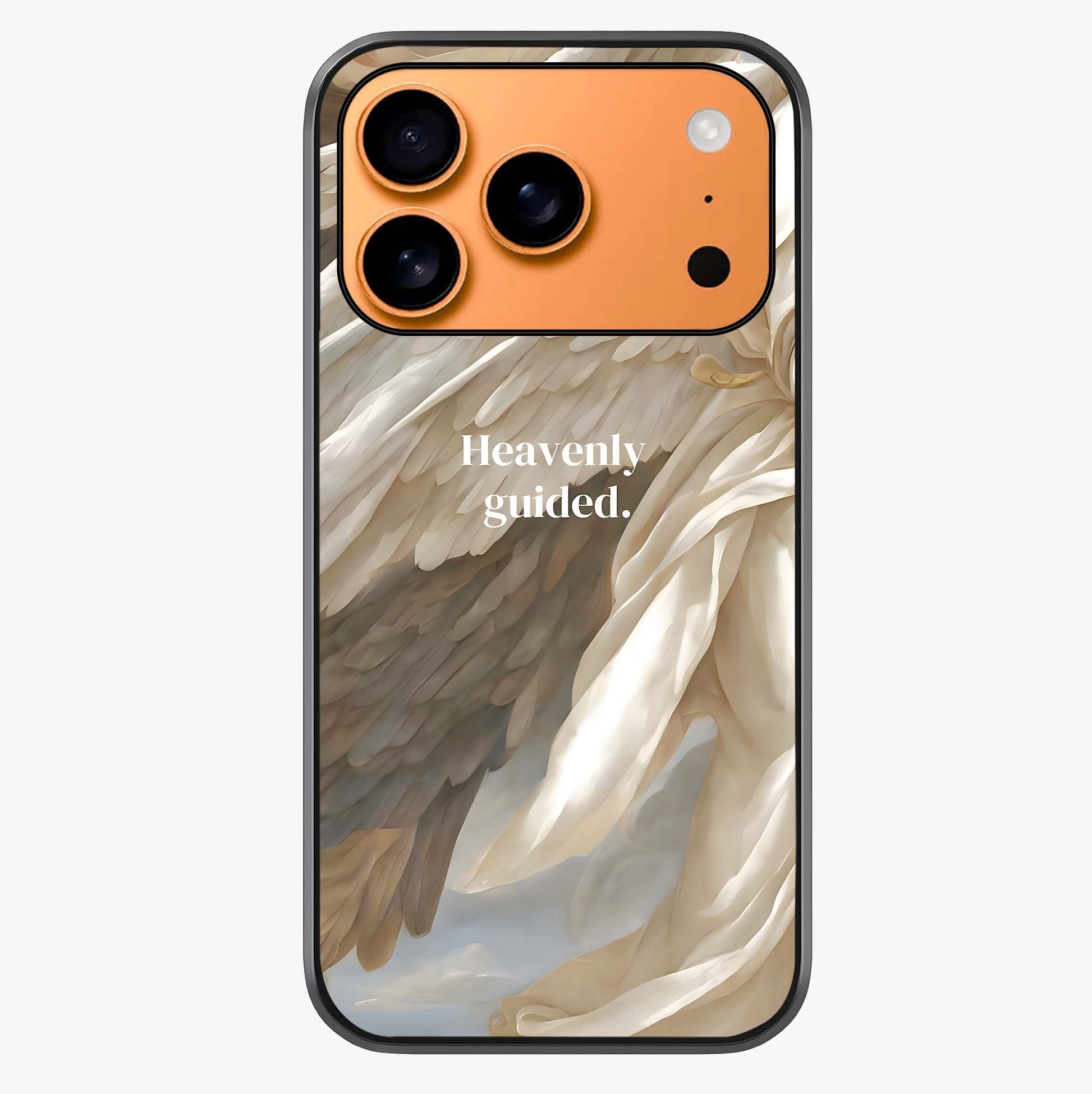Divine Winged Grace Glass Case captured at a warm angle highlighting gloss, texture and premium glass finish.