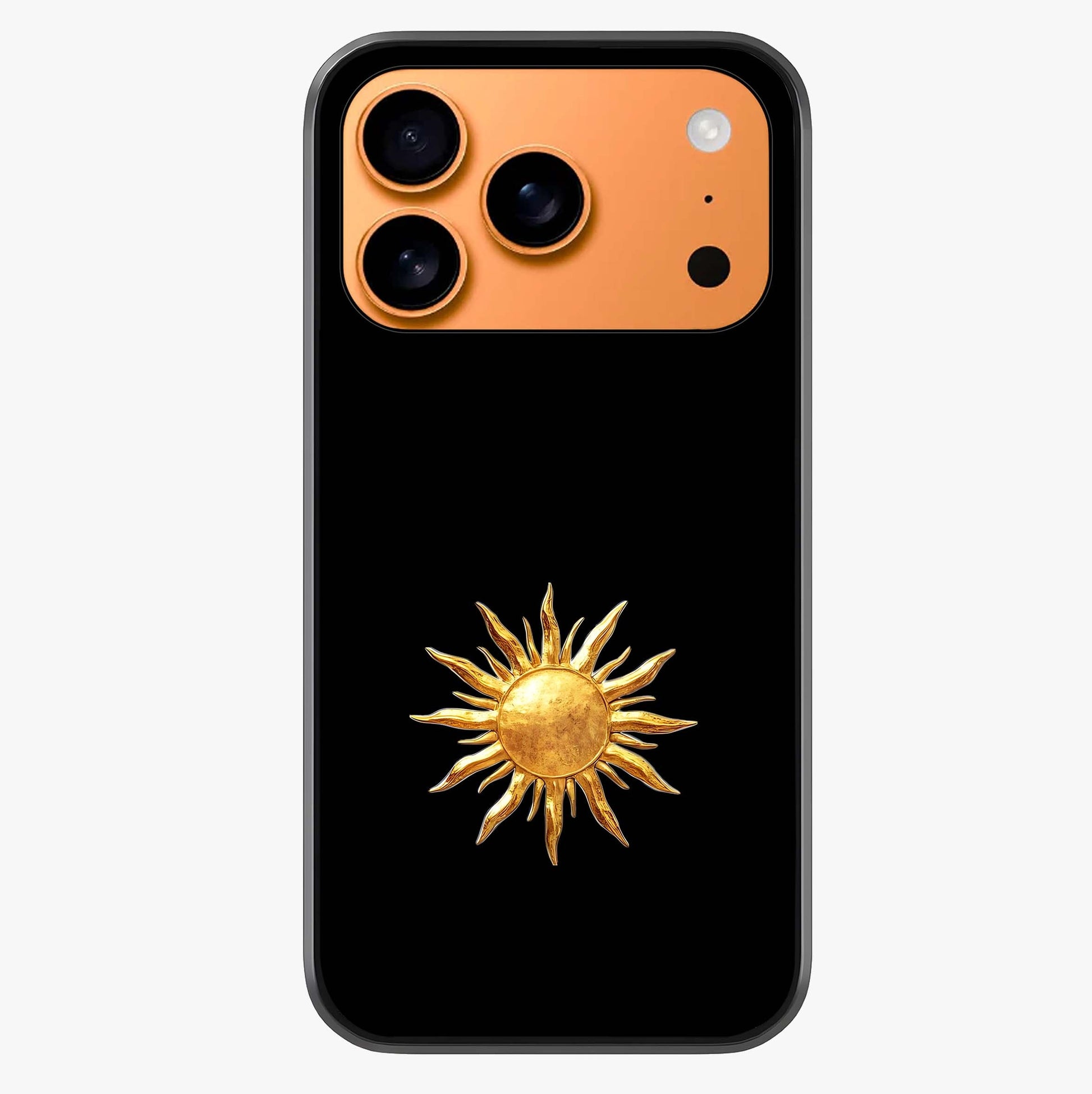 Golden Sun Minimalism Glass Case captured at a warm angle highlighting gloss, texture and premium glass finish.