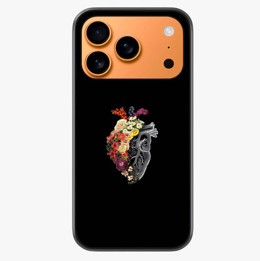 Heart With Flowers Glass Case captured at a warm angle highlighting gloss, texture and premium glass finish.