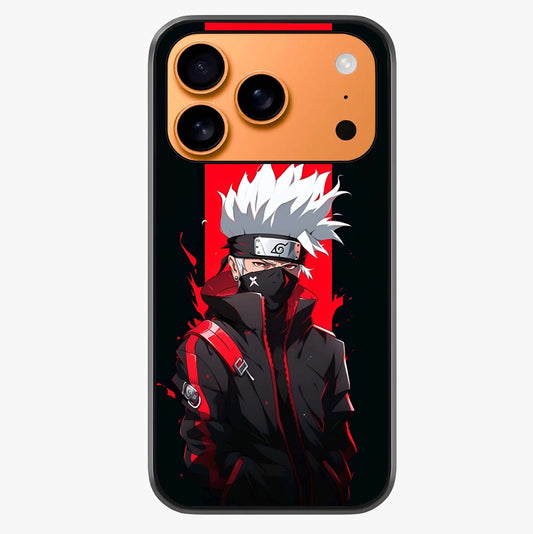 Kakashi Scarlet Shadow Glass Case captured at a warm angle highlighting gloss, texture and premium glass finish.