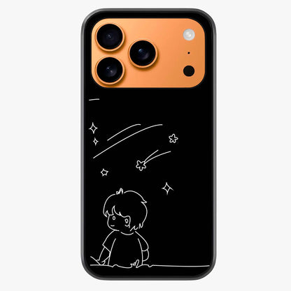 Line Art Boy With Shooting Stars Glass Case captured at a warm angle highlighting gloss, texture and premium glass finish.