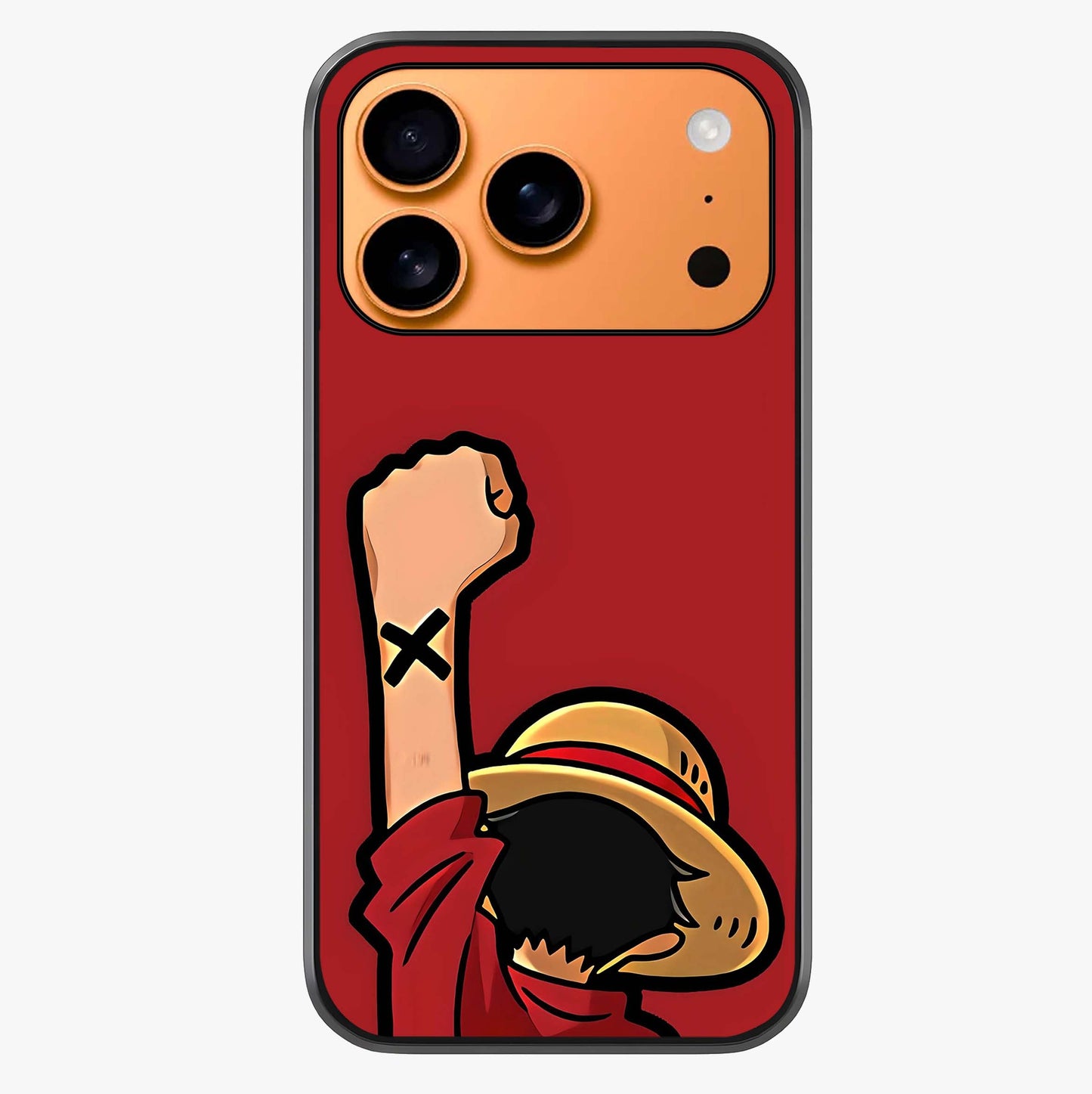 Luffy X Spirit Glass Case captured at a warm angle highlighting gloss, texture and premium glass finish.