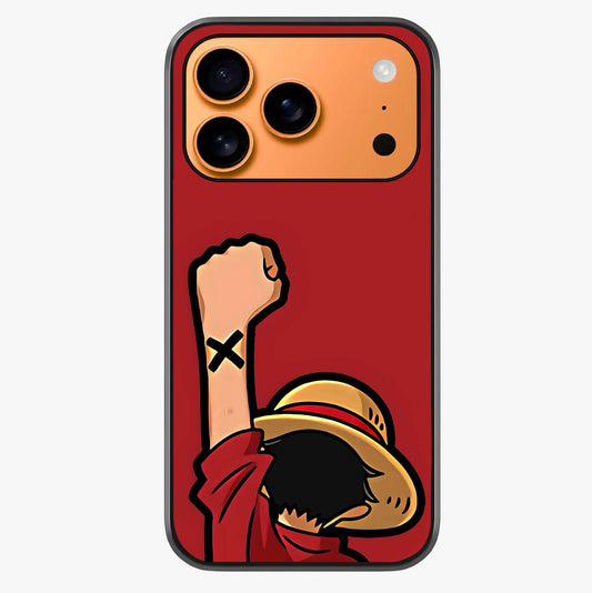 Luffy X Spirit Glass Case captured at a warm angle highlighting gloss, texture and premium glass finish.