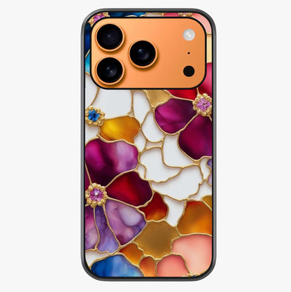 Marble Flower Pattern Glass Case captured at a warm angle highlighting gloss, texture and premium glass finish.