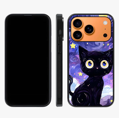 Abstract Cat Art Glass Case displayed upright for full design visibility and premium finish.