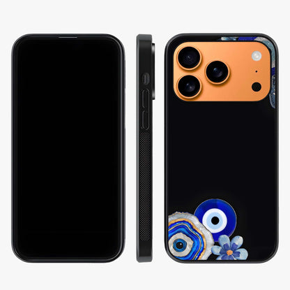 Aesthetic Blue Evil Eye Glass Case displayed upright for full design visibility and premium finish.