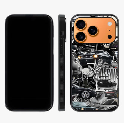 Aesthetic Dark Love Glass Case displayed upright for full design visibility and premium finish.