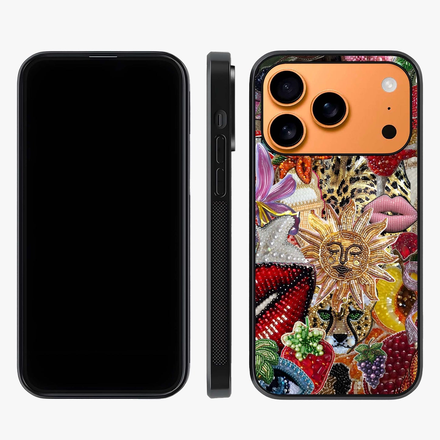 Beaded Fashion Jungle Glass Case displayed upright for full design visibility and premium finish.