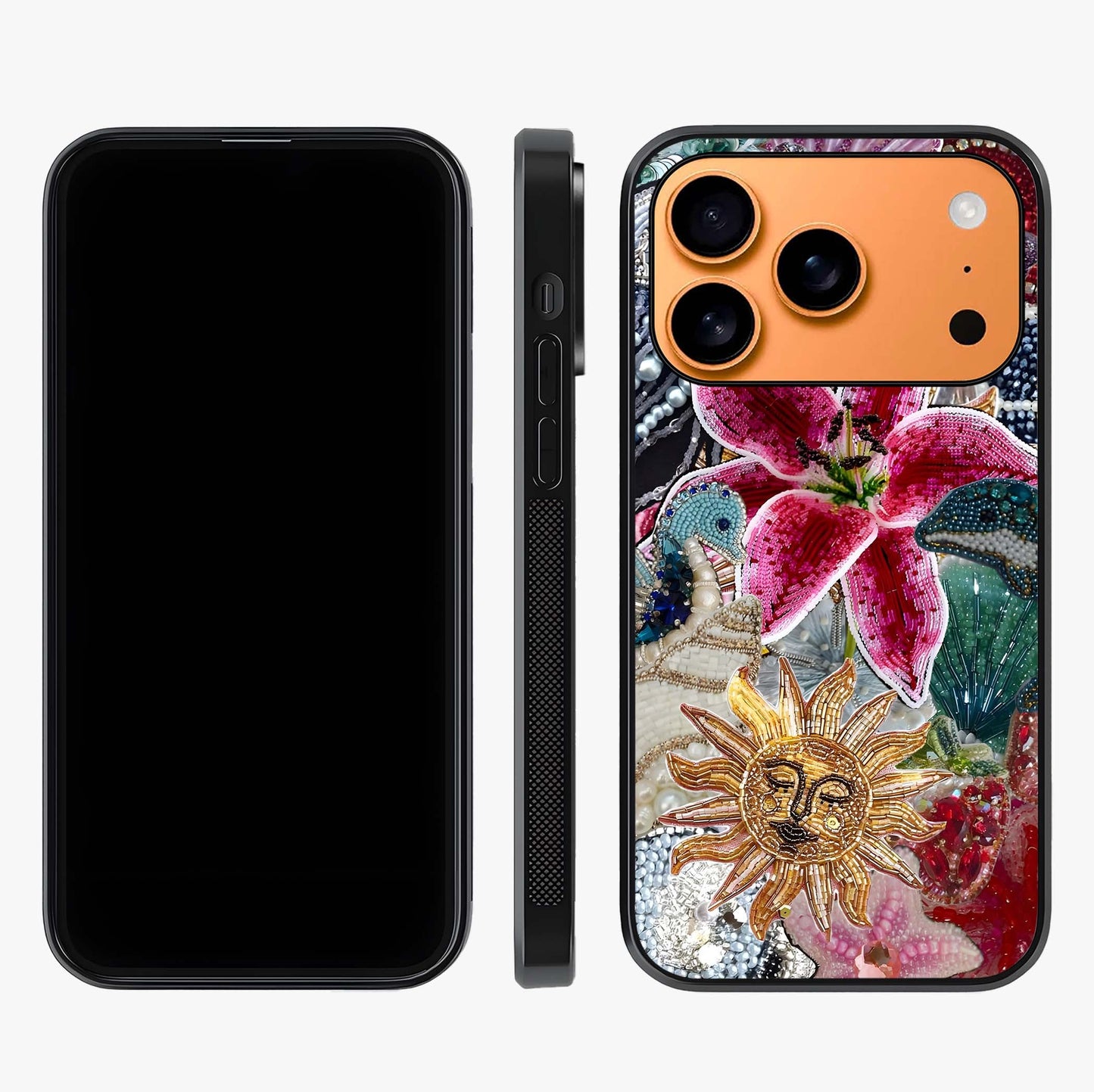 Beaded Garden Fantasy Glass Case displayed upright for full design visibility and premium finish.