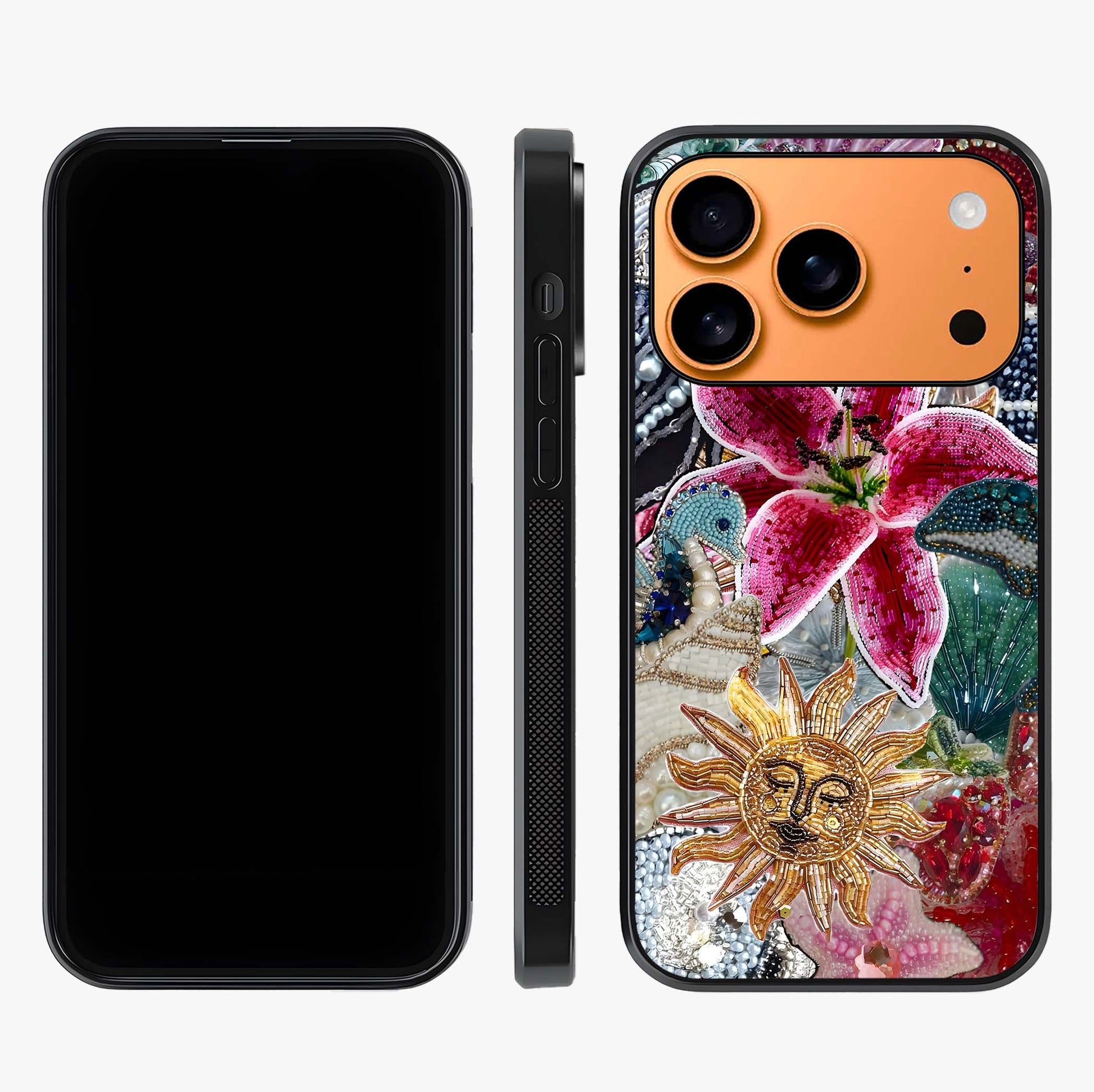 Beaded Garden Fantasy Glass Case displayed upright for full design visibility and premium finish.