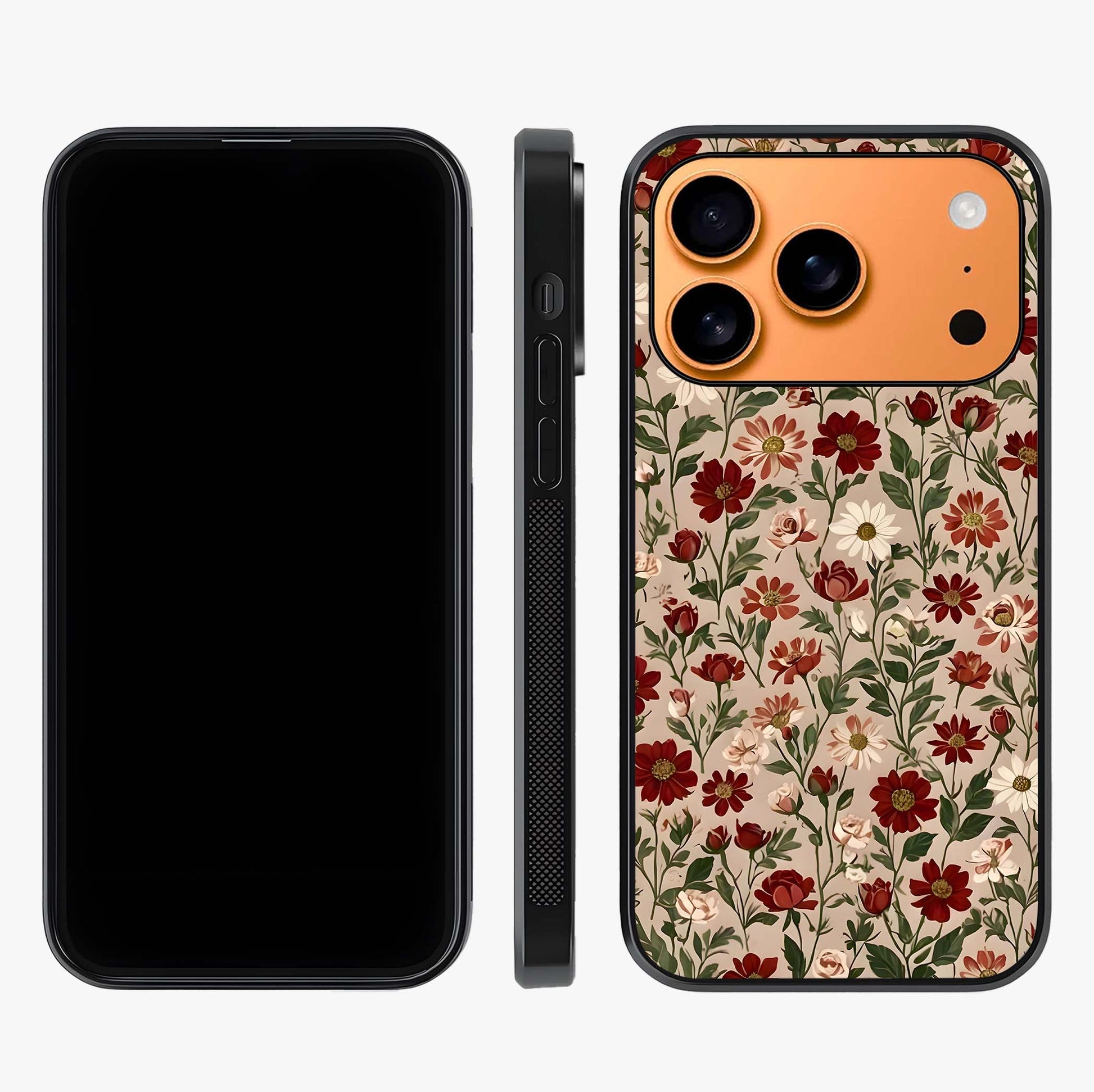 Biege Flower With Leaf Glass Case displayed upright for full design visibility and premium finish.