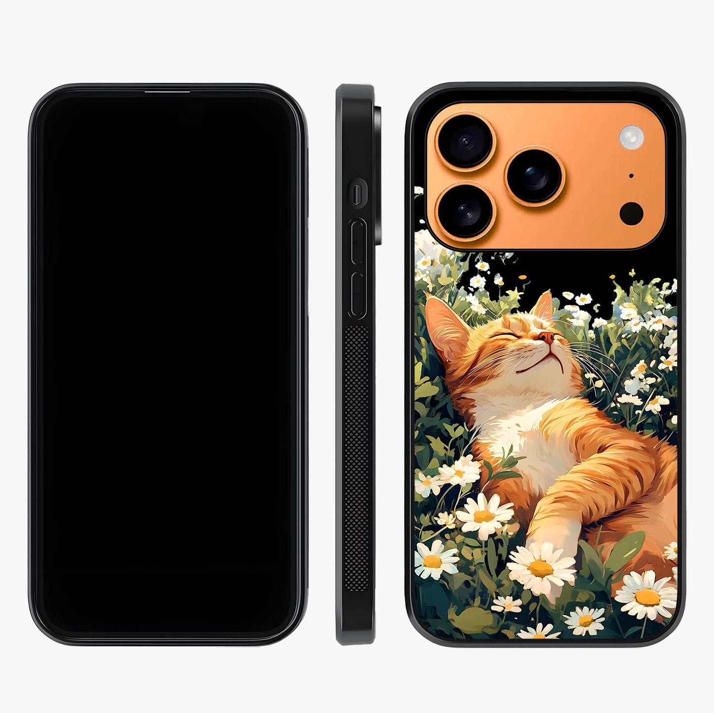Blissful Bloom Cat Glass Case displayed upright for full design visibility and premium finish.