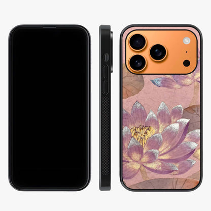 Blossom Mist Lotus Glass Case displayed upright for full design visibility and premium finish.